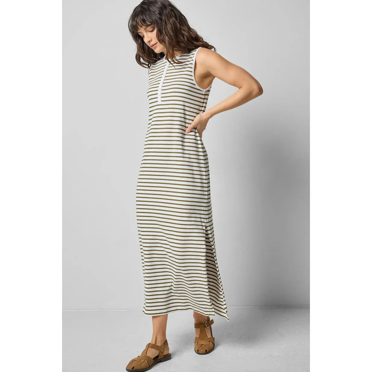 Lilla P Henley Maxi Dress in Kelp Stripe 
