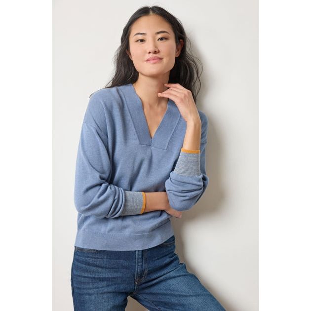 Lilla P V Neck Pullover Sweater in Bluebell