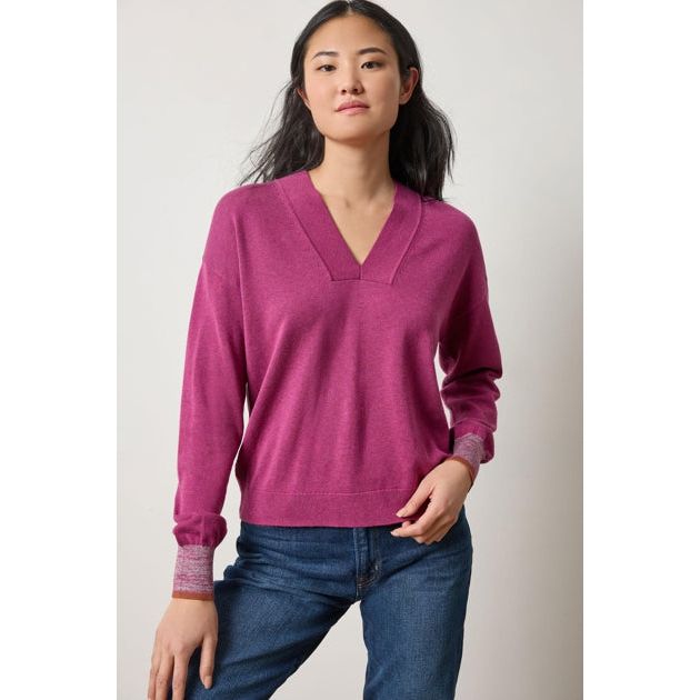 Lilla P V Neck Pullover Sweater in Dahlia