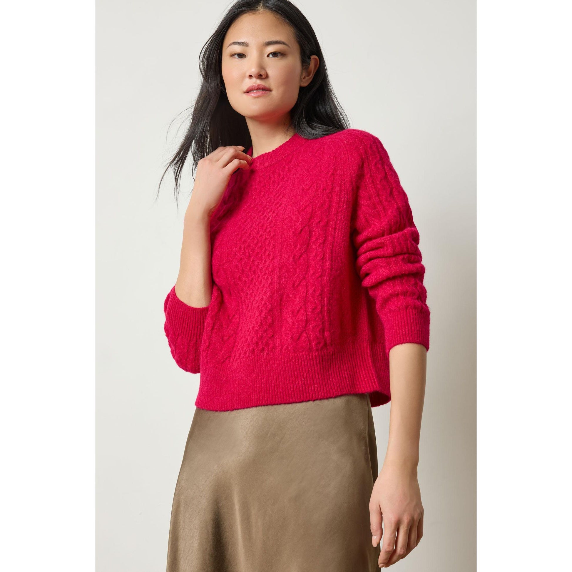 Lilla P Mixed Stitch Pullover in Fuschia