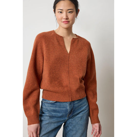 Lilla P Split Neck Raglan Pullover Sweater in Chutney