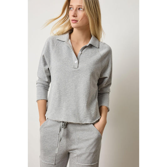 Lilla P Shirttail Polo in Heather Grey