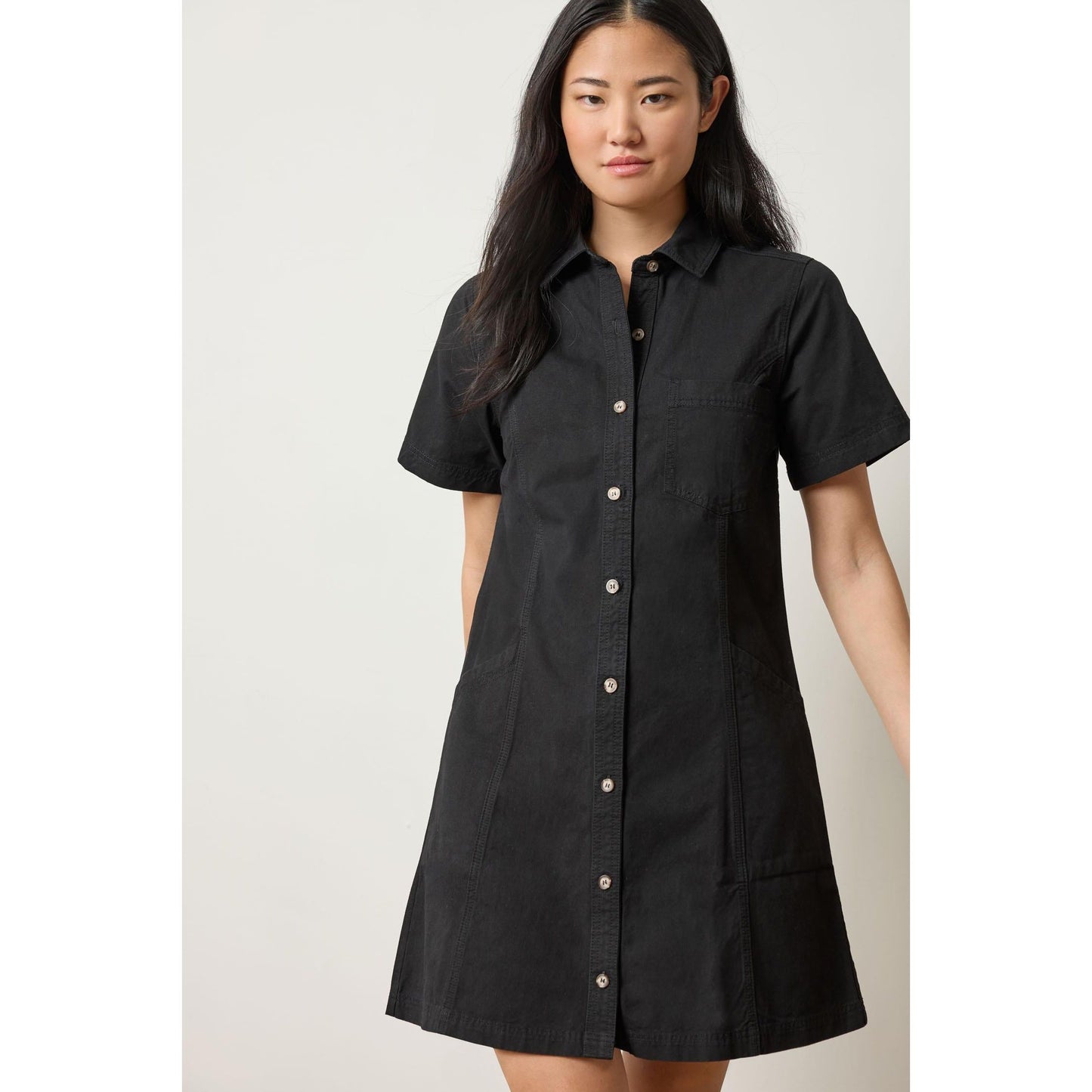 Lilla P Twill Paneled Shirt Dress in Black