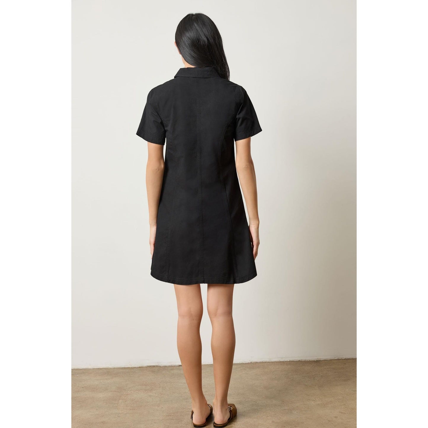 Lilla P Twill Paneled Shirt Dress in Black