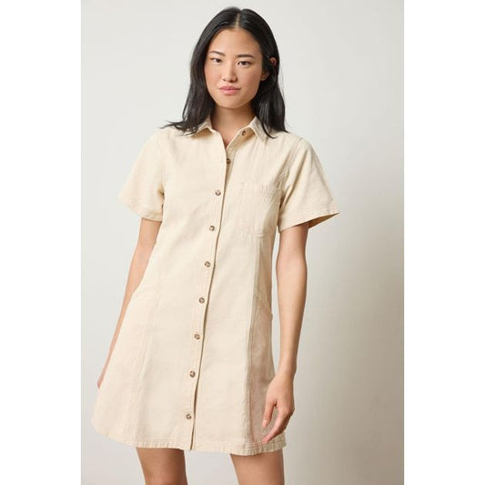 Lilla P Twill Paneled Shirt Dress in Eggshell