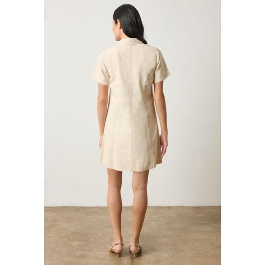 Lilla P Twill Paneled Shirt Dress in Eggshell
