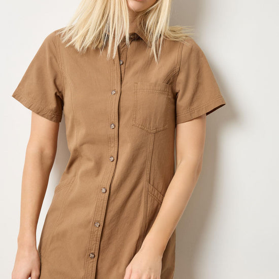 Lilla P Twill Paneled Shirt Dress in Pecan