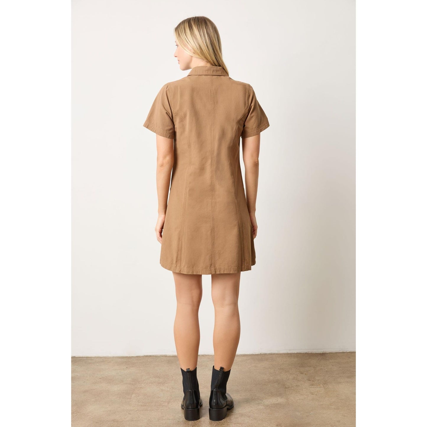 Lilla P Twill Paneled Shirt Dress in Pecan