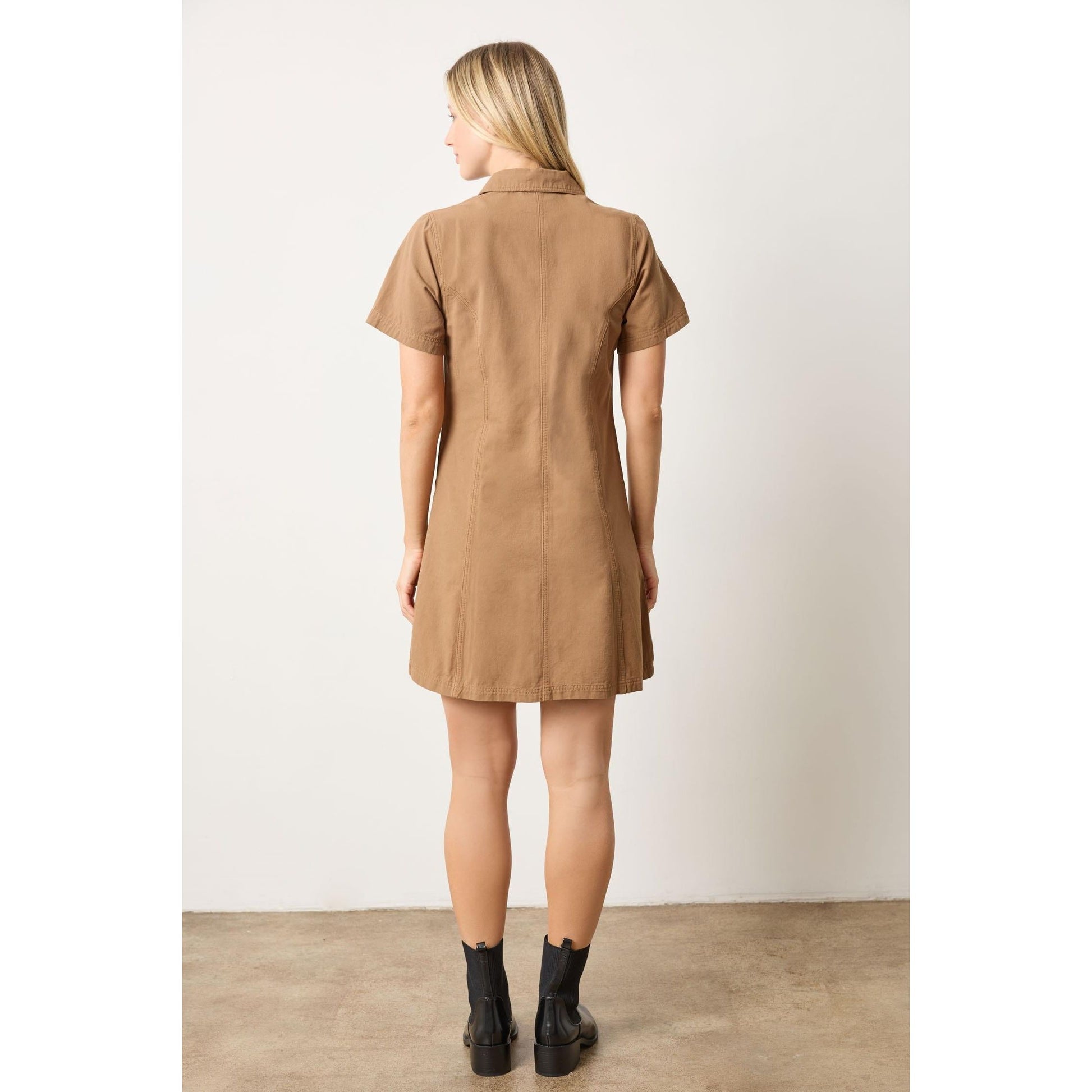 Lilla P Twill Paneled Shirt Dress in Pecan