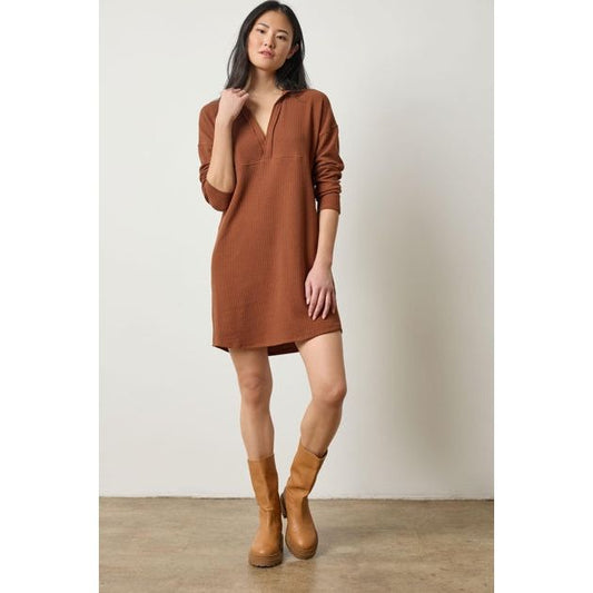 Lilla P Split Neck Collared Dress in Praline