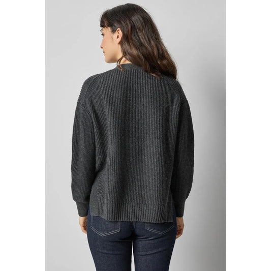 Lilla P Relaxed Side Vent Cardigan in Caviar