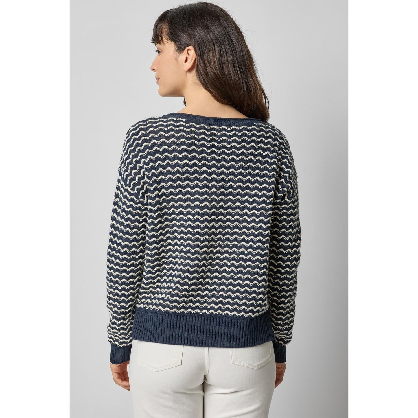 Lilla P Long Sleeve Zig-Zag Sweater in Navy