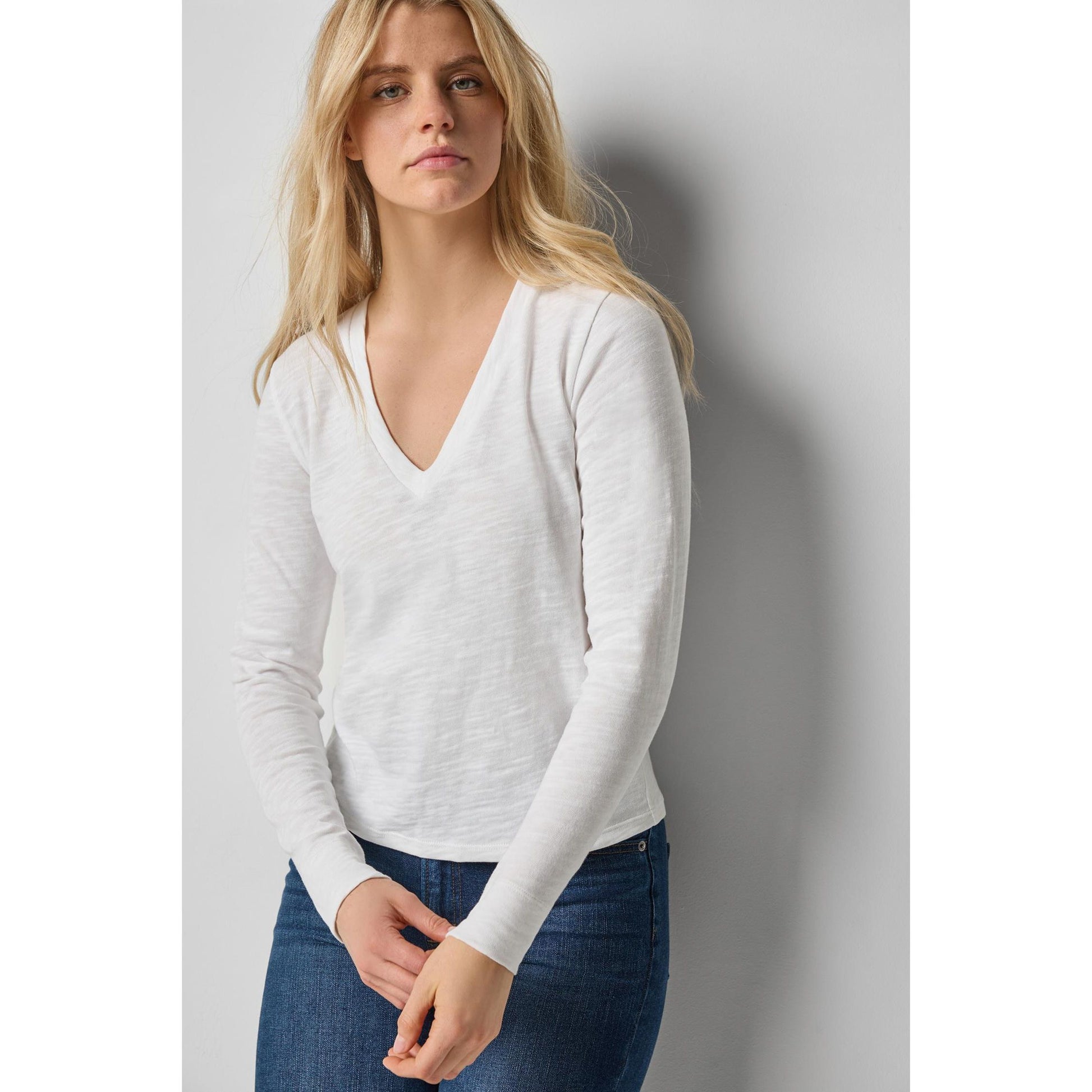 Lilla P Long Sleeve V Neck in White