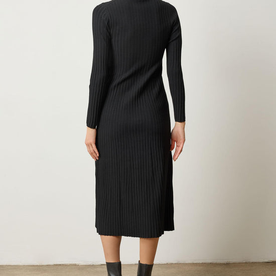 Lilla P Long Sleeve Rib Henley Dress in Black PA3243