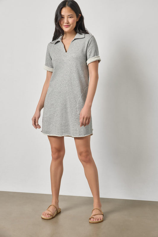 Lilla P Raw Hem Terry Dress in Heather Grey