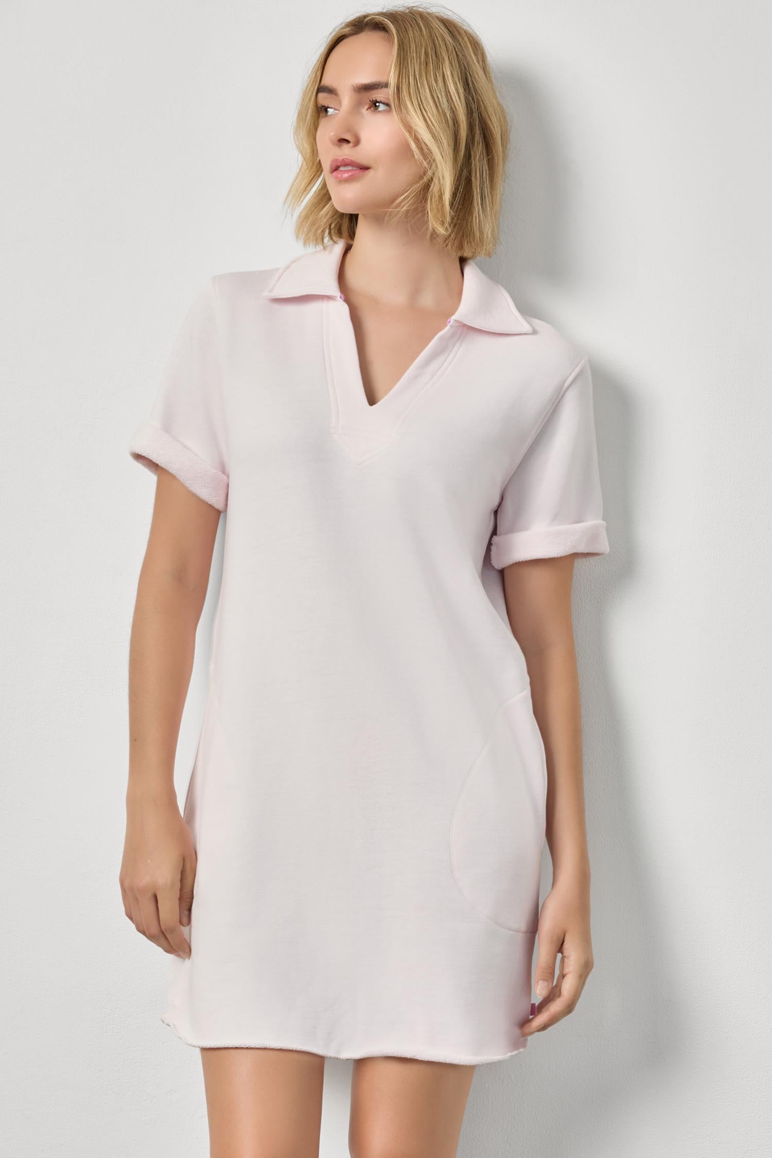 Lilla P Raw Hem Terry Dress in Rosewater