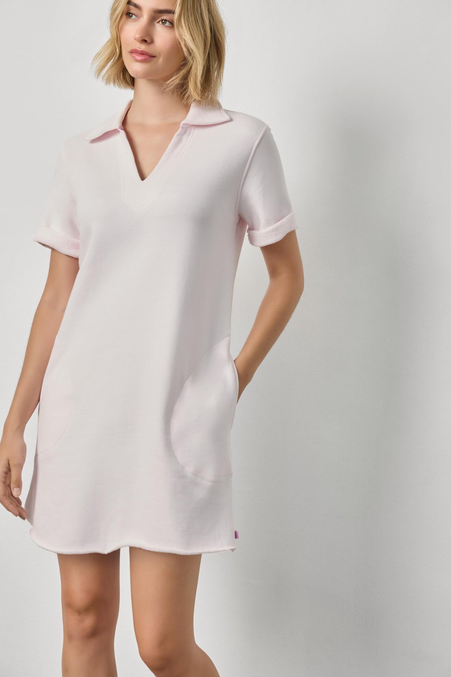 Lilla P Raw Hem Terry Dress in Rosewater