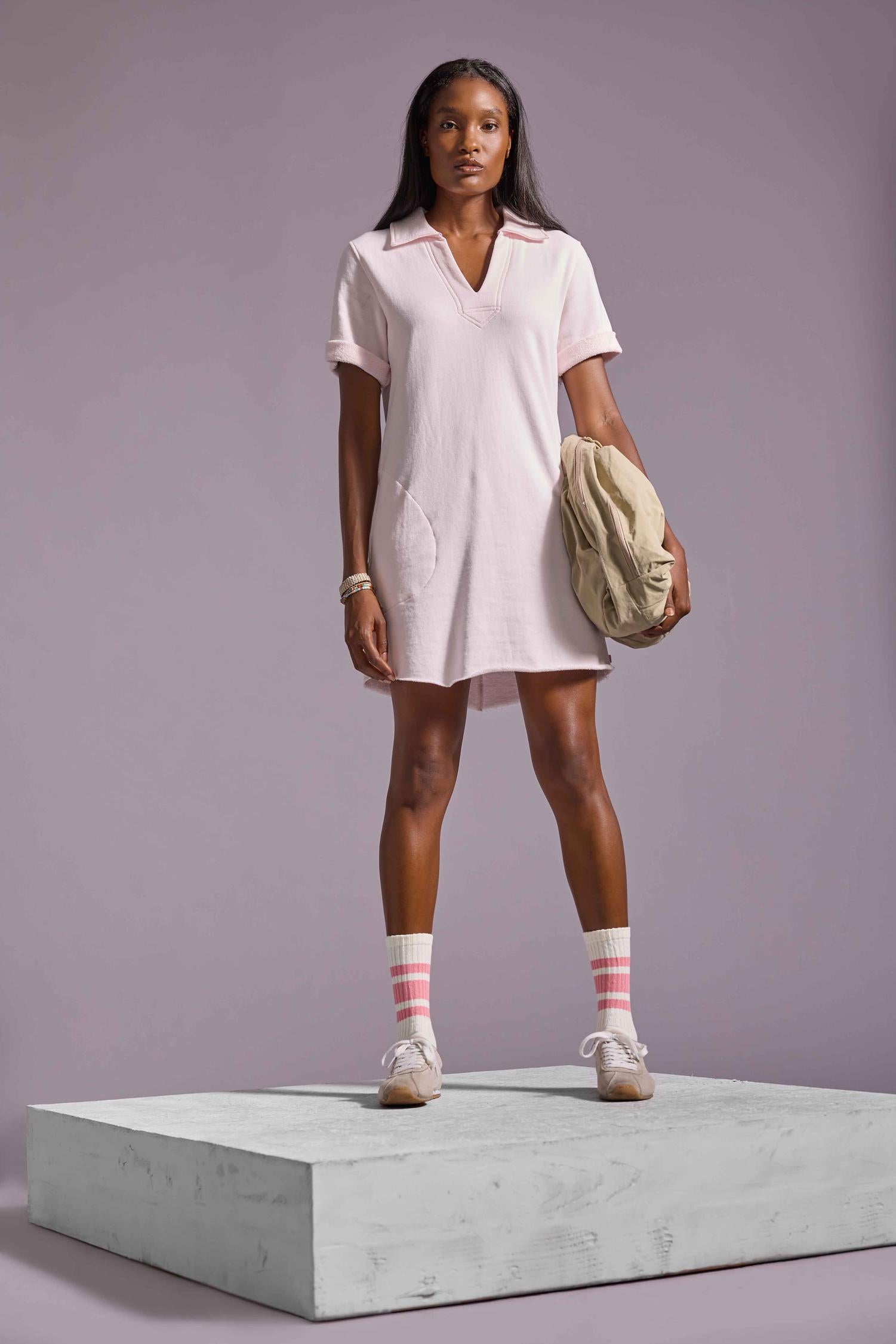 Lilla P Raw Hem Terry Dress in Rosewater