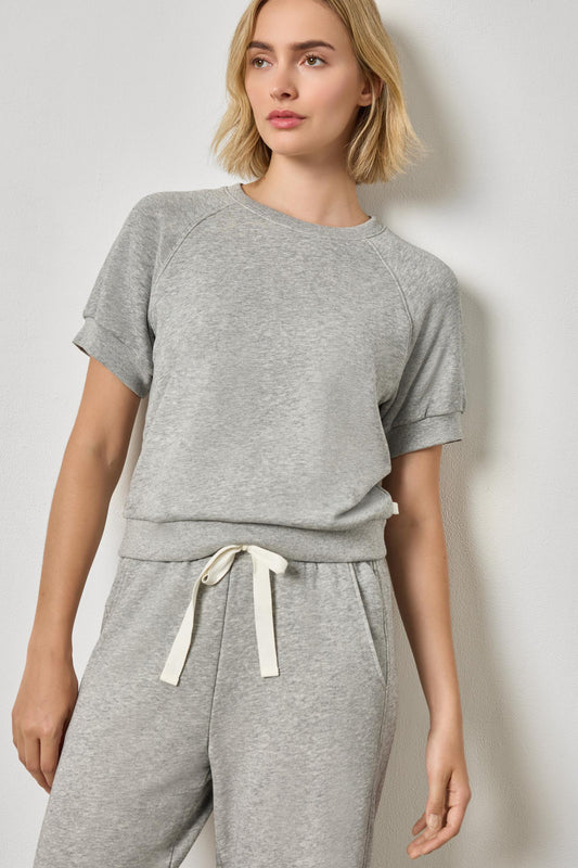 Lilla P Short Sleeve Terry Sweatshirt in Heather Grey