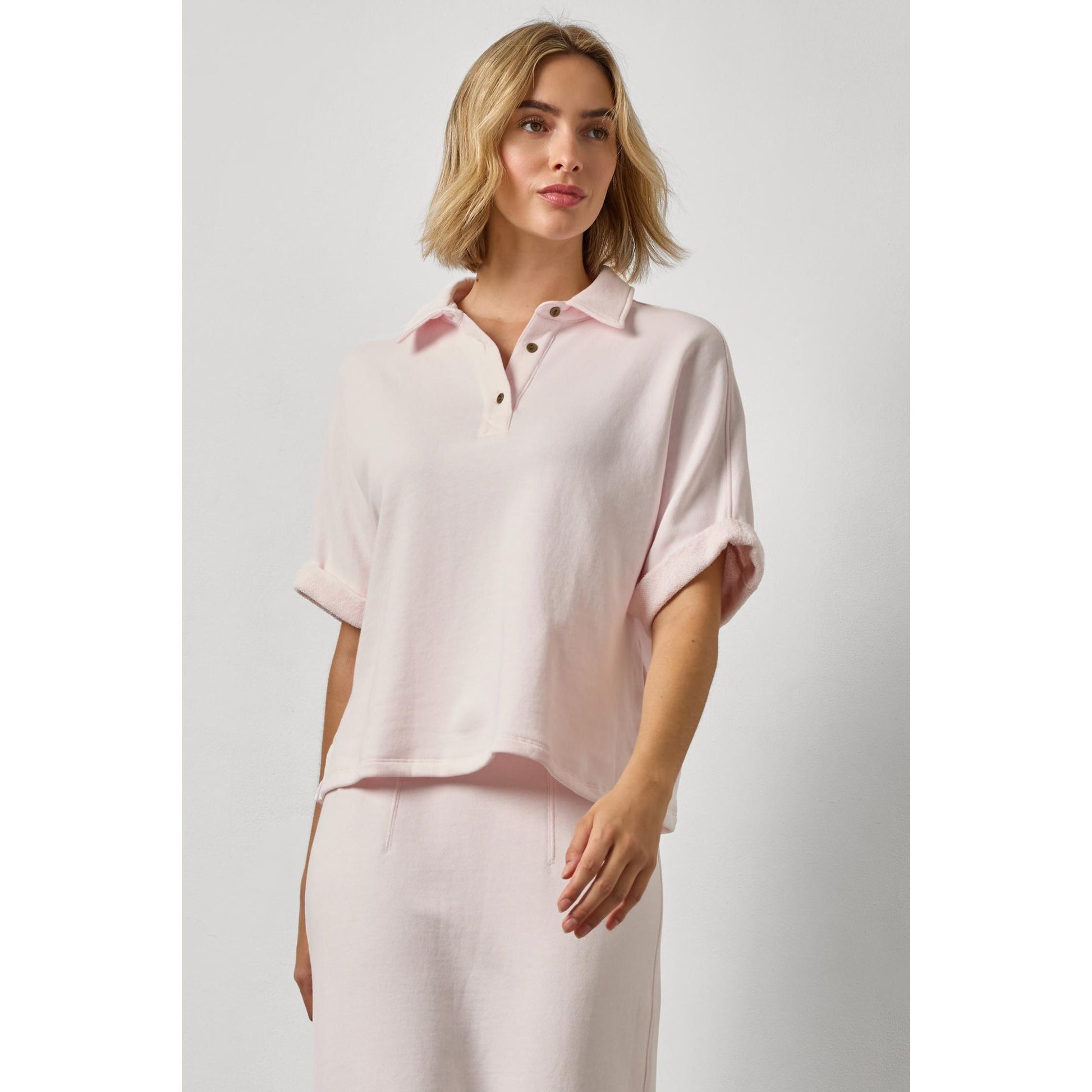 Lilla P Oversized Terry Polo in Rosewater