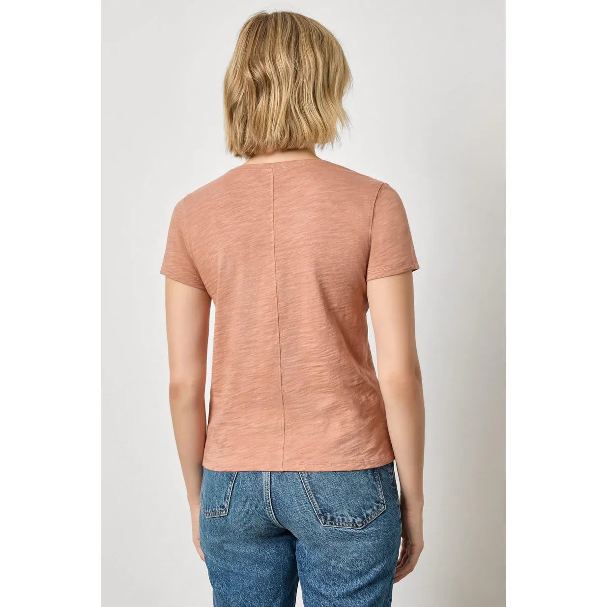Lilla P Short Sleeve Back Seam V-Neck in Carob