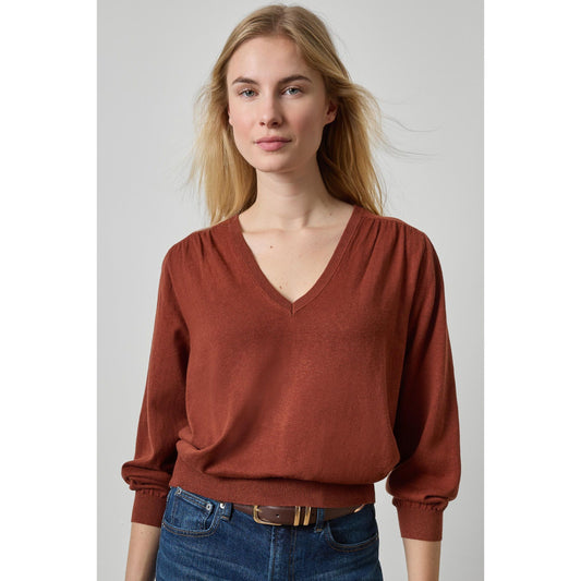 Lilla P V Neck Blouson Sweater in Maplewood PA3490
