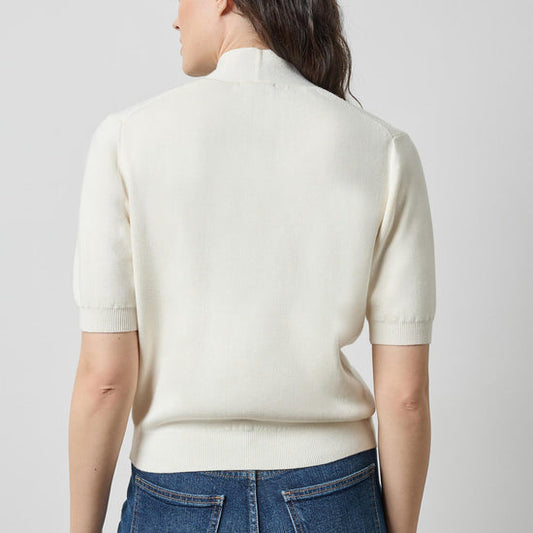 Lilla P V Neck Elbow Sleeve Sweater in Ivory PA3496