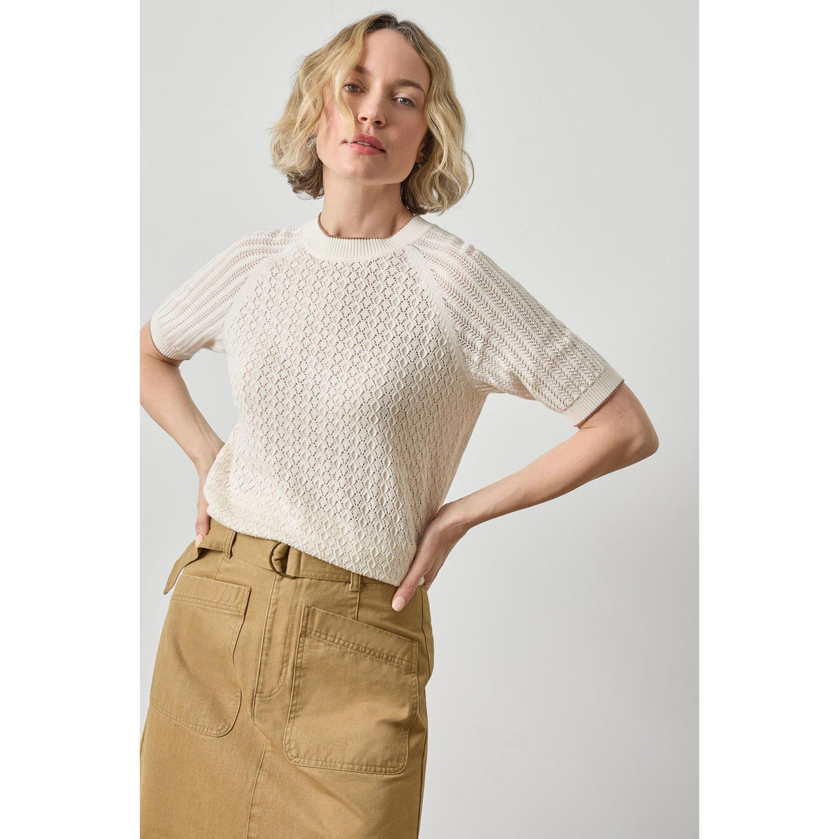 Lilla P Mixed Stitch Crewneck Sweater in Ivory PA3497