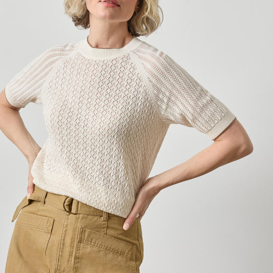 Lilla P Mixed Stitch Crewneck Sweater in Ivory PA3497