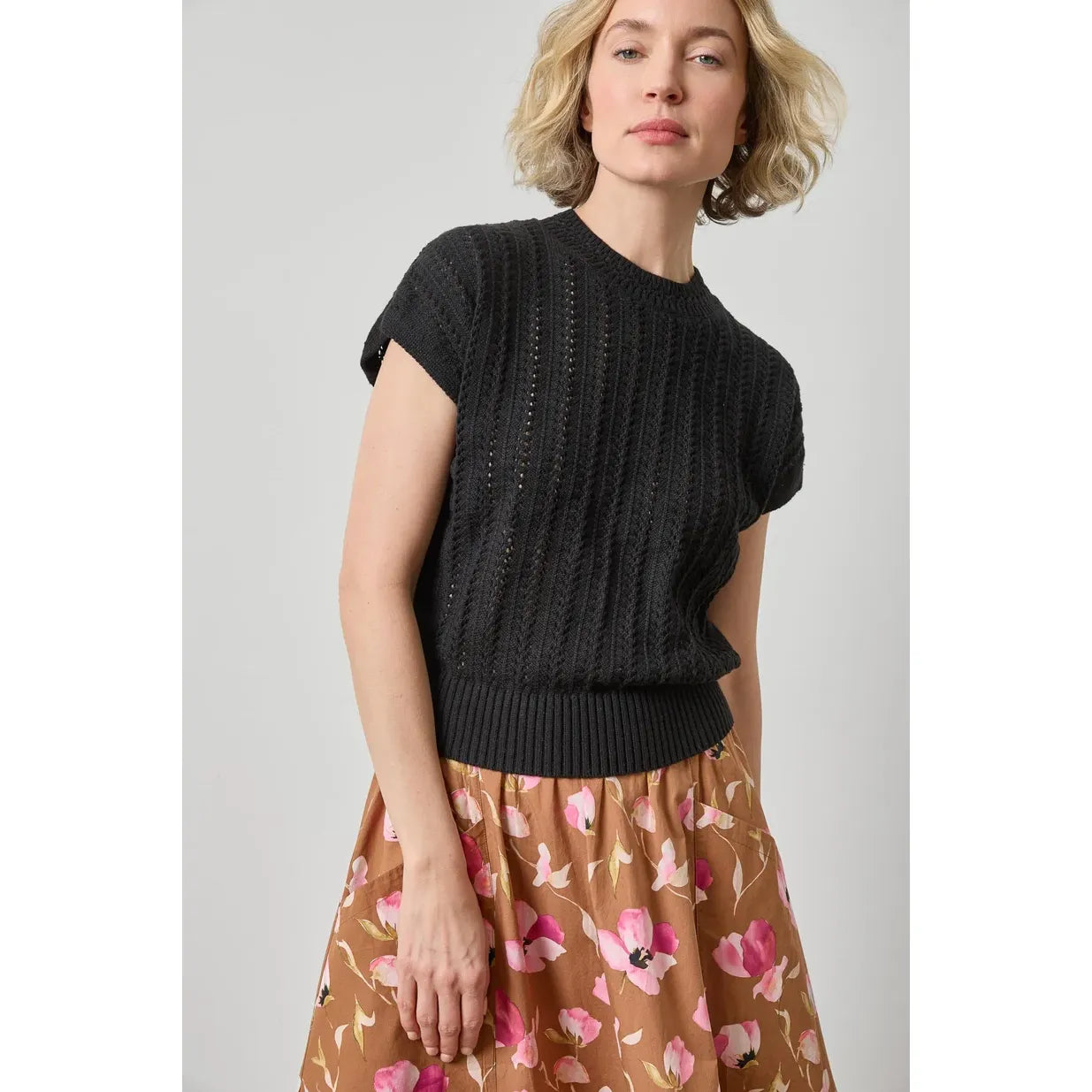 Lilla P Novelty Stitch Wedge Sweater in Black PA3500