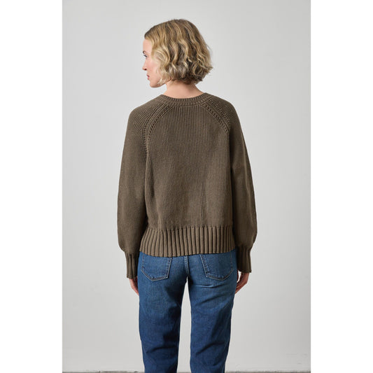 Lilla P Textured V Neck Saddle Sweater in Olive PA3501