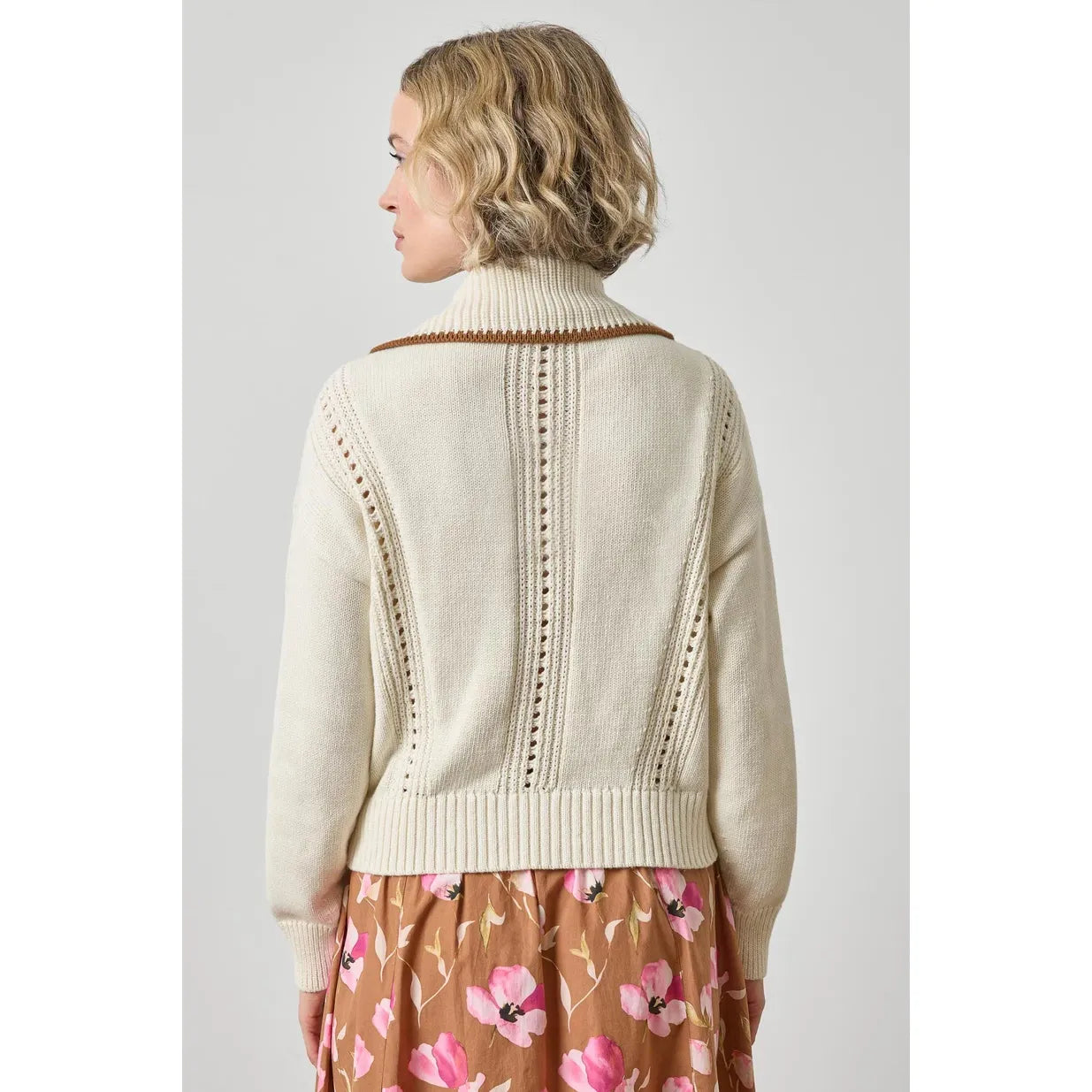 Lilla P Contrast Collar Zip Cardigan PA3502