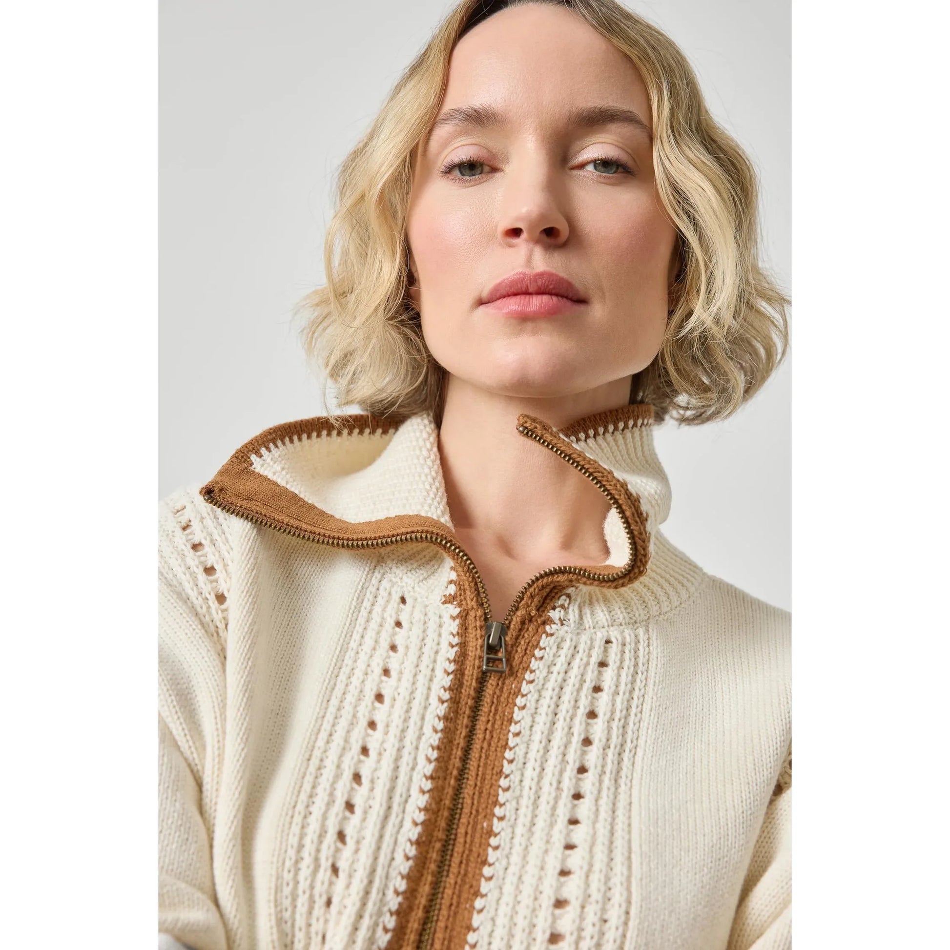 Lilla P Contrast Collar Zip Cardigan PA3502