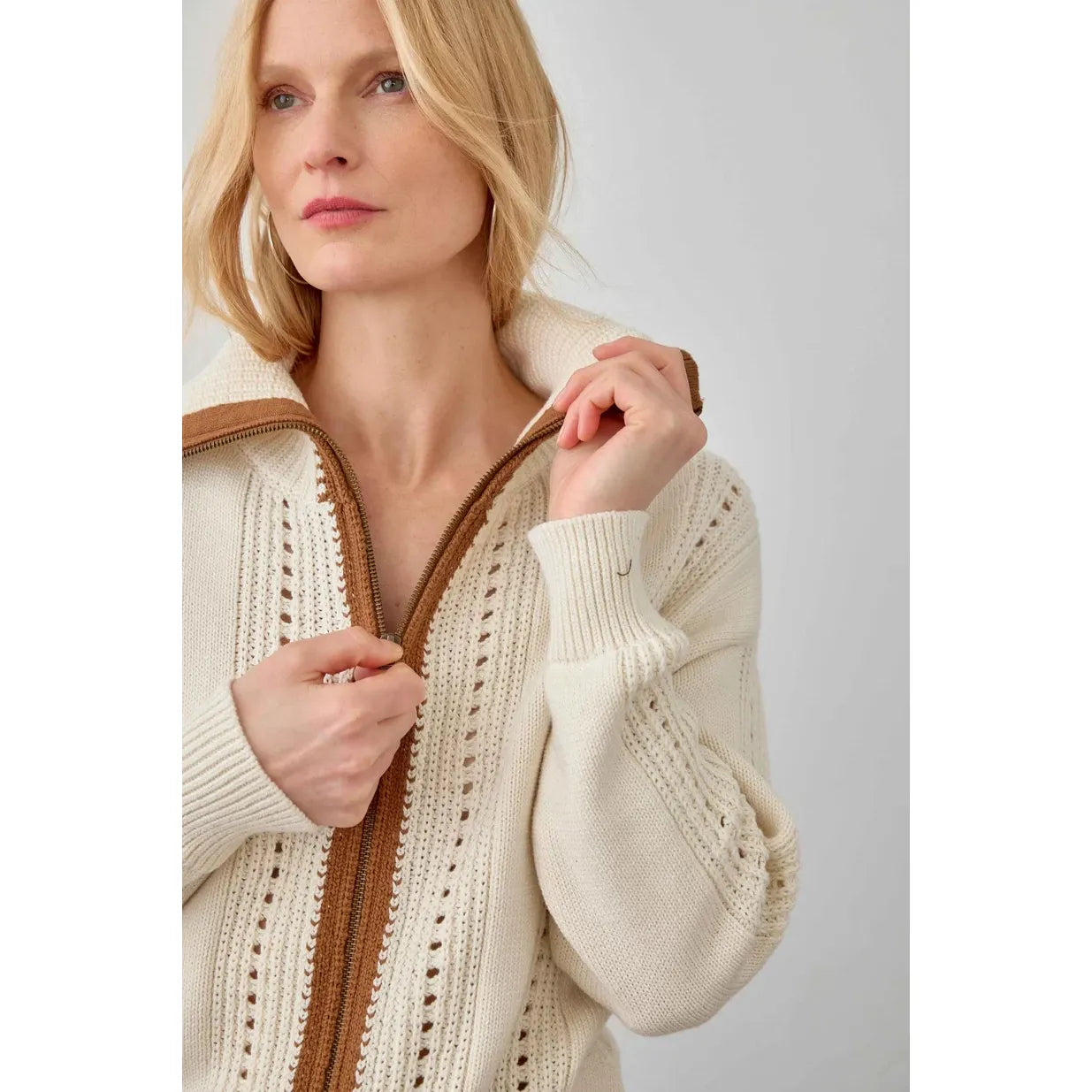 Lilla P Contrast Collar Zip Cardigan PA3502