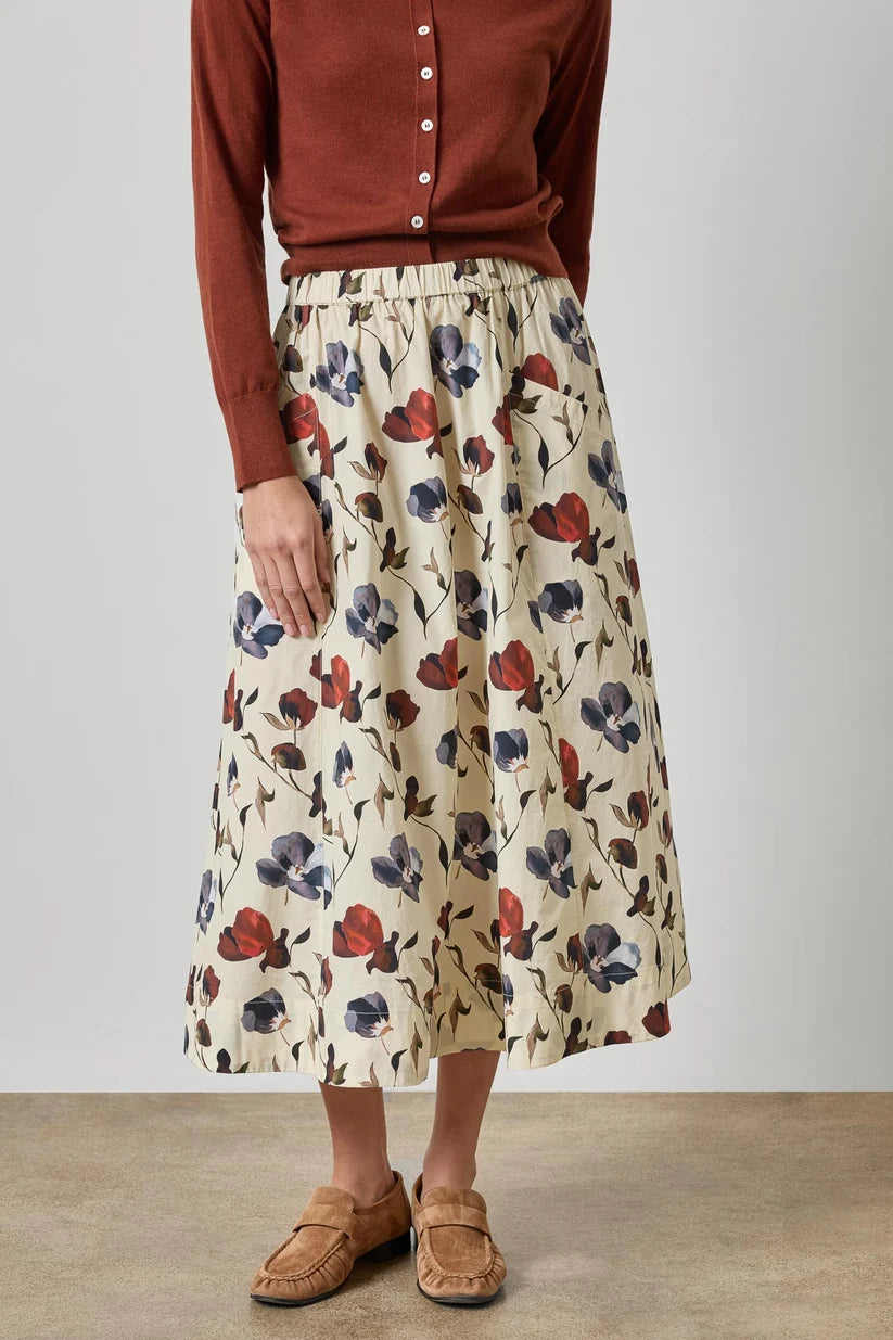 Lilla P Elastic Waist Paneled Skirt in Blue Poppy Print PA3506
