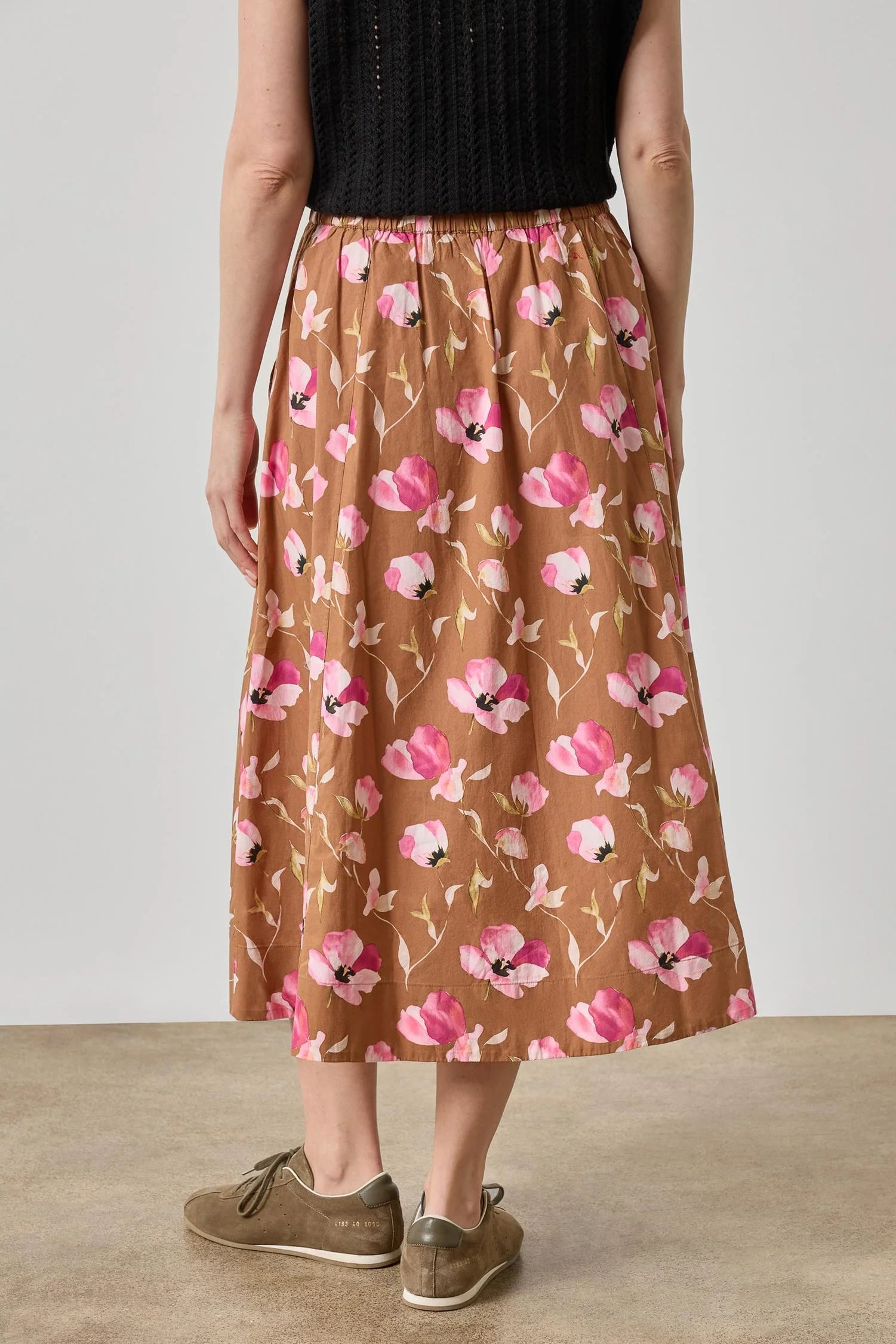 Lilla P Elastic Waist Paneled Skirt in Pink Poppy Print PA3506