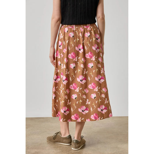 Lilla P Elastic Waist Paneled Skirt in Pink Poppy Print PA3506