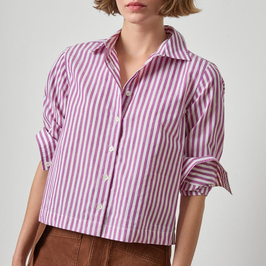 Lilla P Straight Fit Short Buttondown in Snapdragon Stripe PA3536