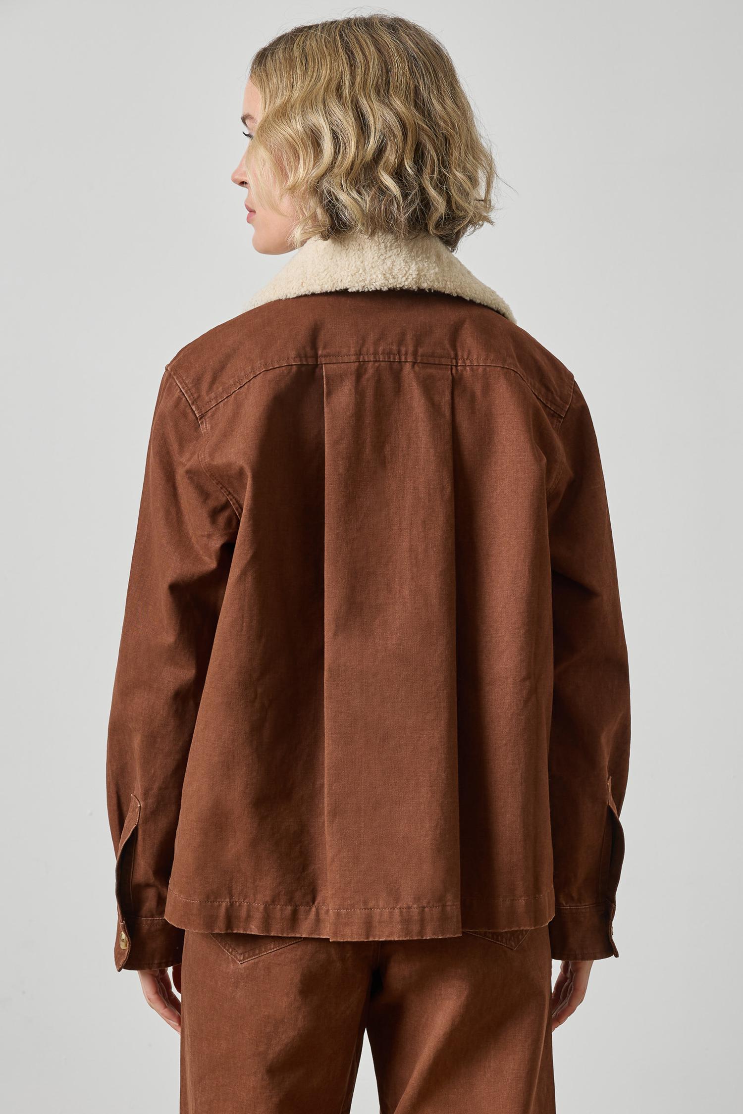 Lilla P Washed Twill Pleat Back Jacket in Chestnut PA3546