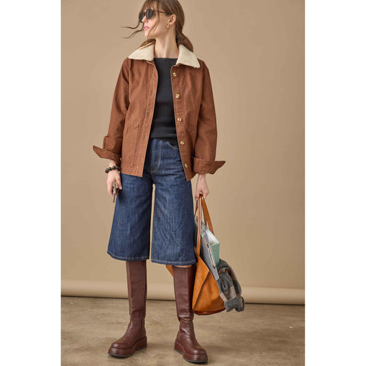 Lilla P Washed Twill Pleat Back Jacket in Chestnut PA3546