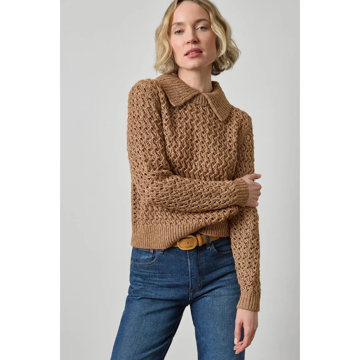 Lilla P Textured Polo Sweater in Hazelnut PA3589