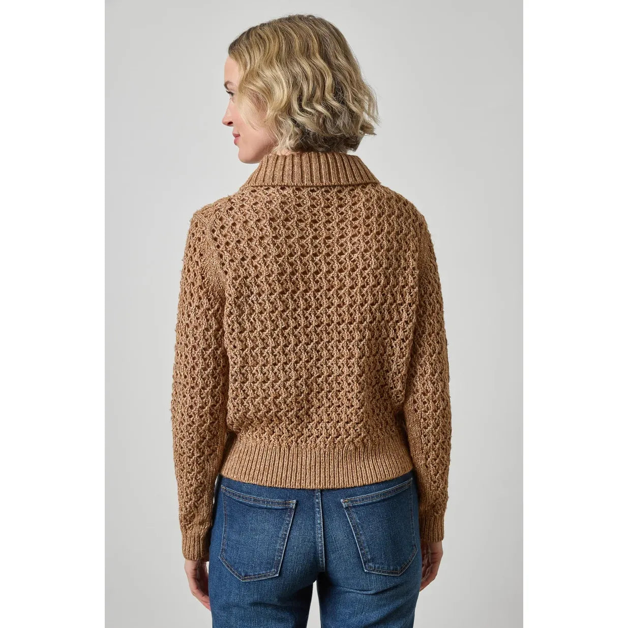 Lilla P Textured Polo Sweater in Hazelnut PA3589