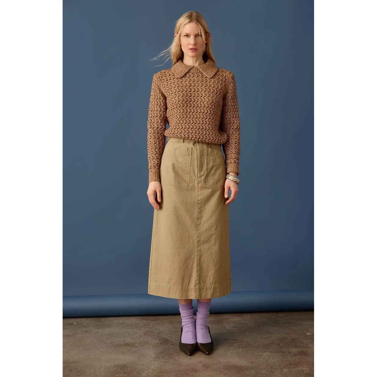 Lilla P Textured Polo Sweater in Hazelnut PA3589