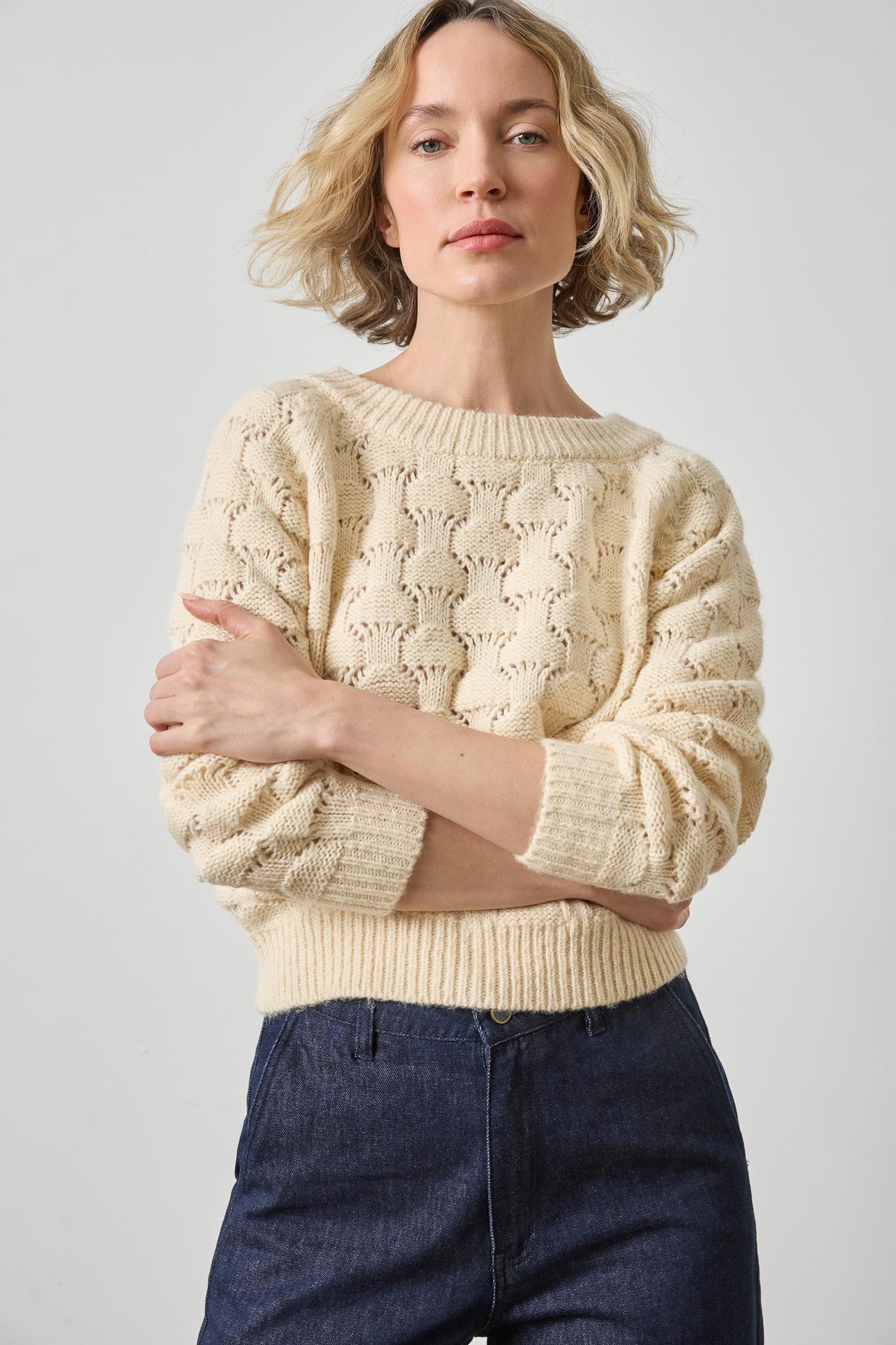 Lilla P Long Sleeve Ballet Neck Sweater in Winter White PA3591