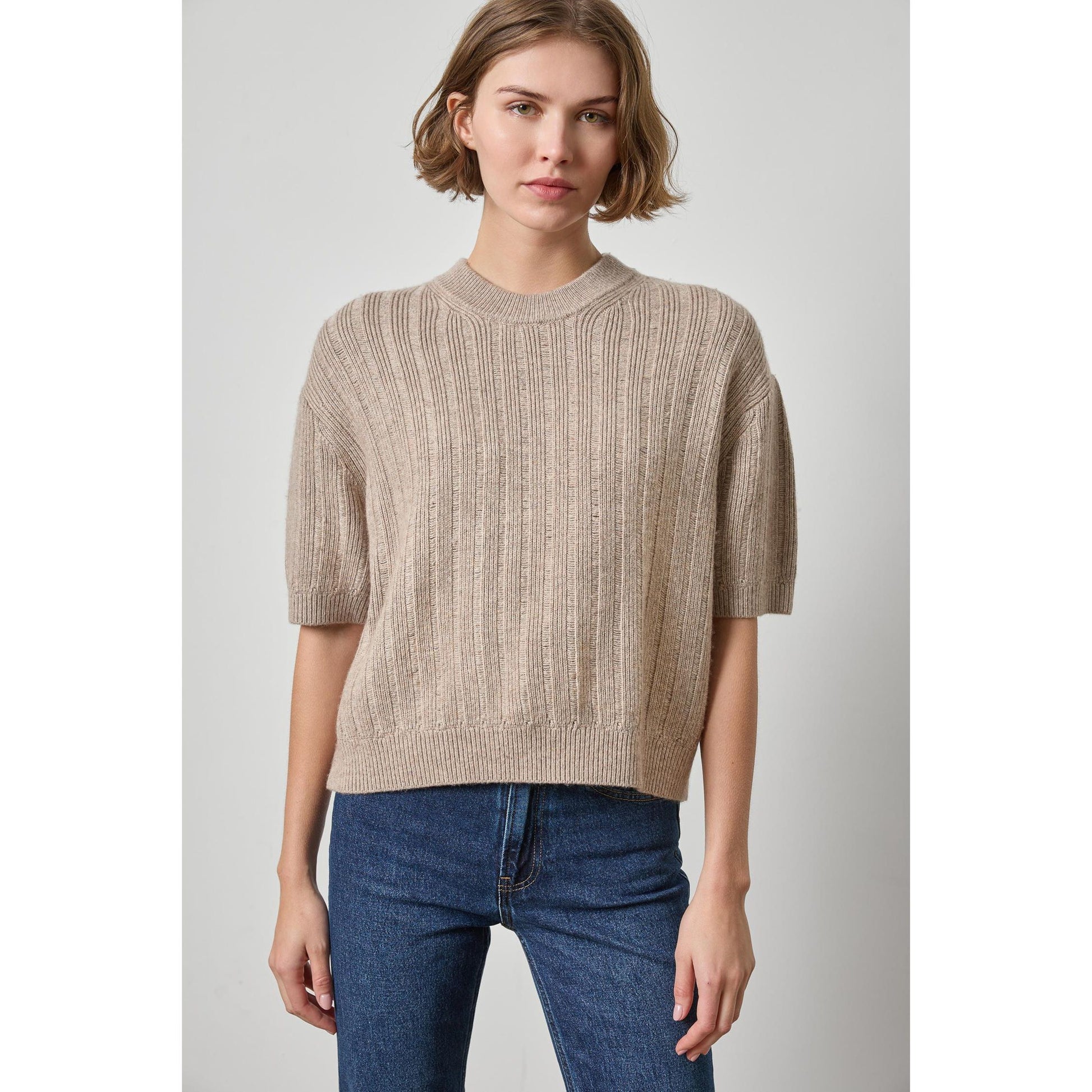 Lilla P Textured Easy Crewneck Sweater in Birch PA3592