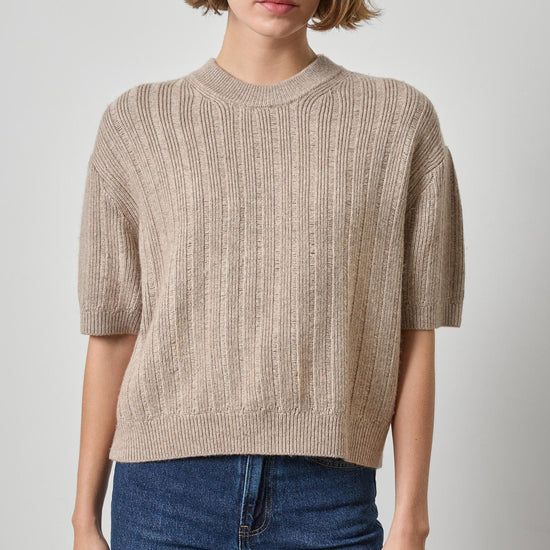 Lilla P Textured Easy Crewneck Sweater in Birch PA3592
