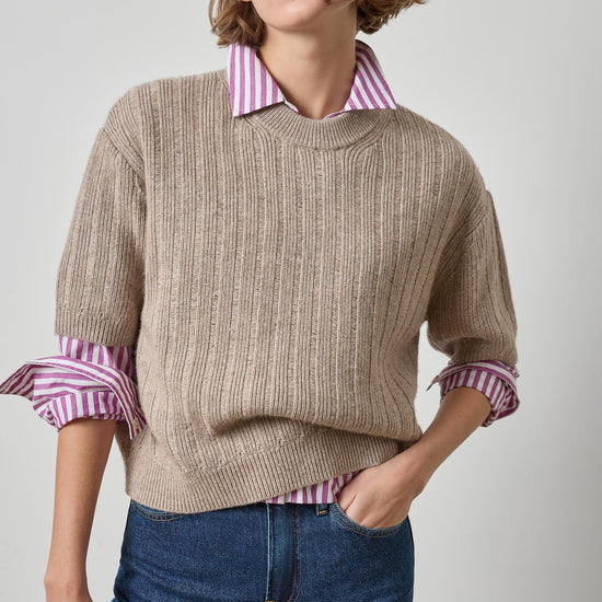 Lilla P Textured Easy Crewneck Sweater in Birch PA3592