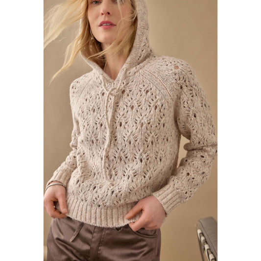 Lilla P Long Sleeve Hoodie Sweater in Gardenia