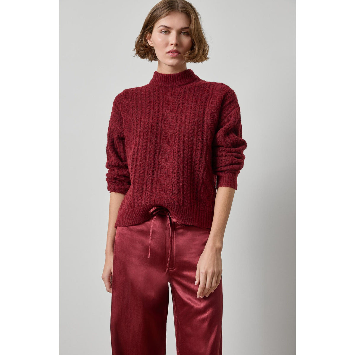 Lilla P Relaxed Cable Knit Sweater in Port PA3606