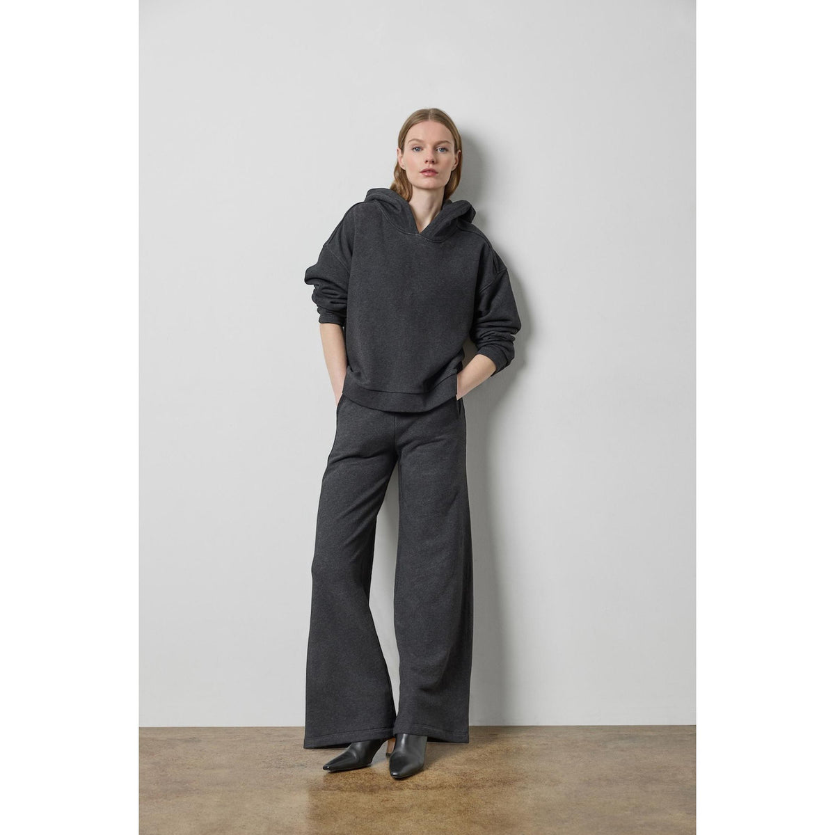 Lilla P Drop Shoulder Hoodie Sweatshirt in Graphite Heather PA3621